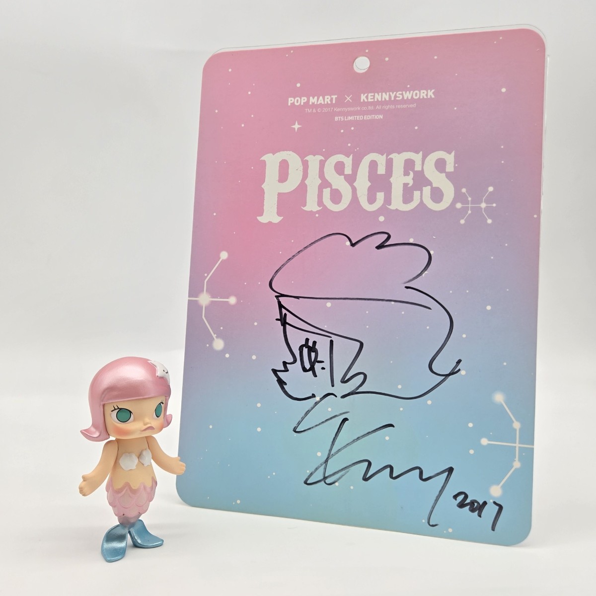 POP MART POP MART Molly Pisces BTS 2017 Limited Edition Blister Pack Signed + Remarque Molly Zodiac Molly Pisces Kenny Wong Signed Limited Edition Remarque GREI Certificate GRA000180603163
