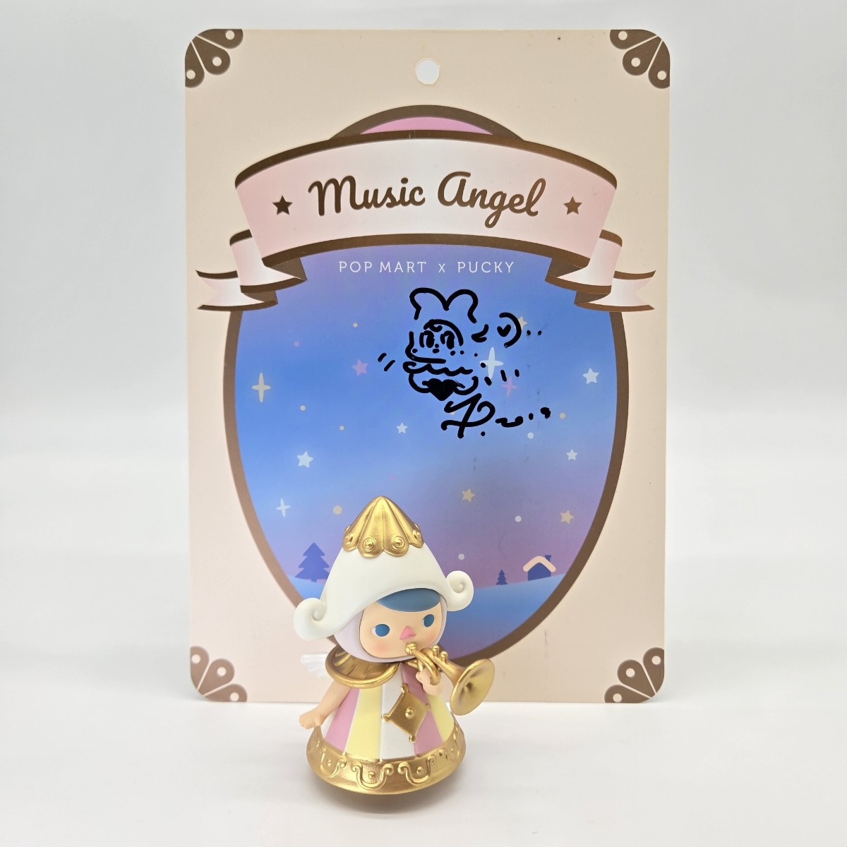 POP MART PUCKY Music Angel Limited Edition Signed + Remarque Pucky Music Angel Blister Pack Signed Limited Edition Remarque GREI Certificate GRA000116696504